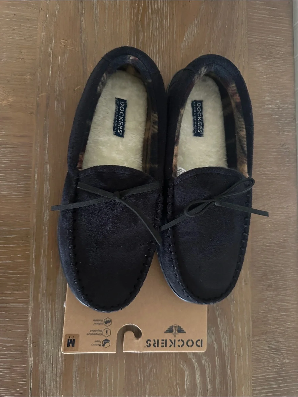 NEW Dockers Memory Foam Navy Blue Suede Moccasin Slippers sz M (7/8)